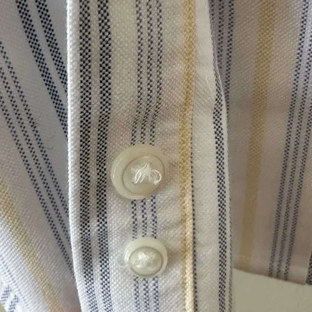 LL Bean Traditional Fit 16 35 Blue Yellow Striped Oxford Preppy Shirt Timeless
